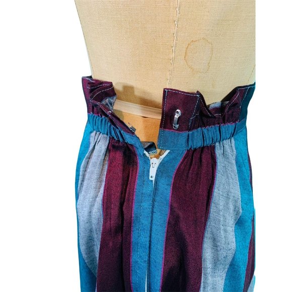 Vintage 1980s Stripe Skirt Blue Gray Burgundy Striped | W 25-30" - Picture 7 of 10